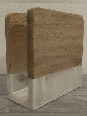 Crate & Barrel Wood Marble Napkin Holder